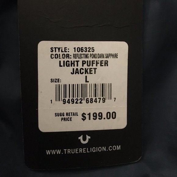 TRUE RELIGION MENS LIGHT PUFFER JACKETS - LG - GREEN/NAVY - Picture 3 of 3